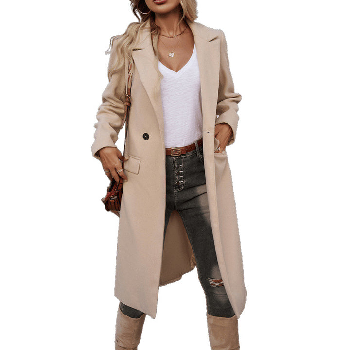 Damen Eleganter Wollmantel mit tailliertem Schnitt und Reverskragen Drune