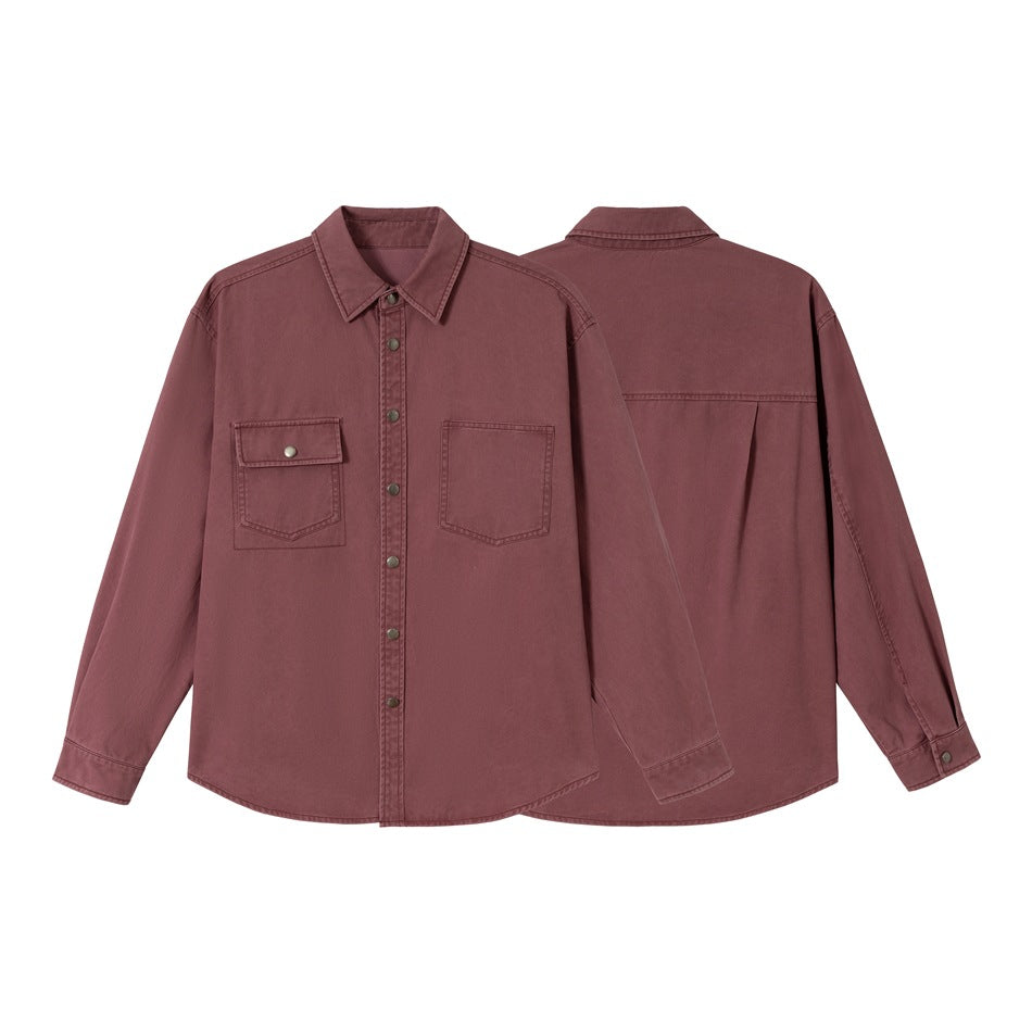 Damen Overshirt‑Hemdjacke aus gewaschenem Baumwoll‑Twill mit Druckknopfleiste und zwei Brusttaschen Drune