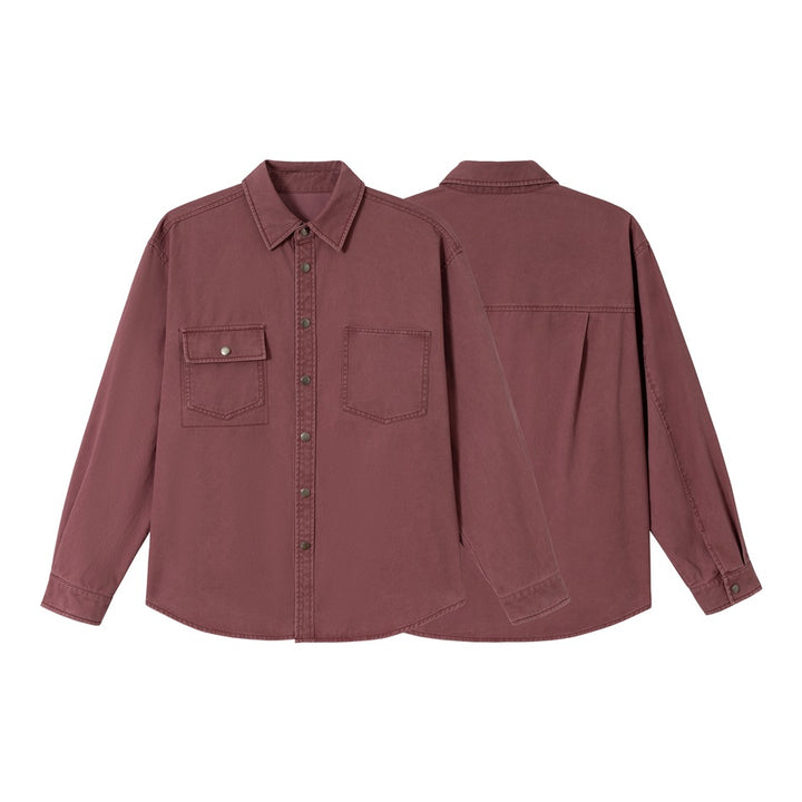 Damen Overshirt‑Hemdjacke aus gewaschenem Baumwoll‑Twill mit Druckknopfleiste und zwei Brusttaschen Drune