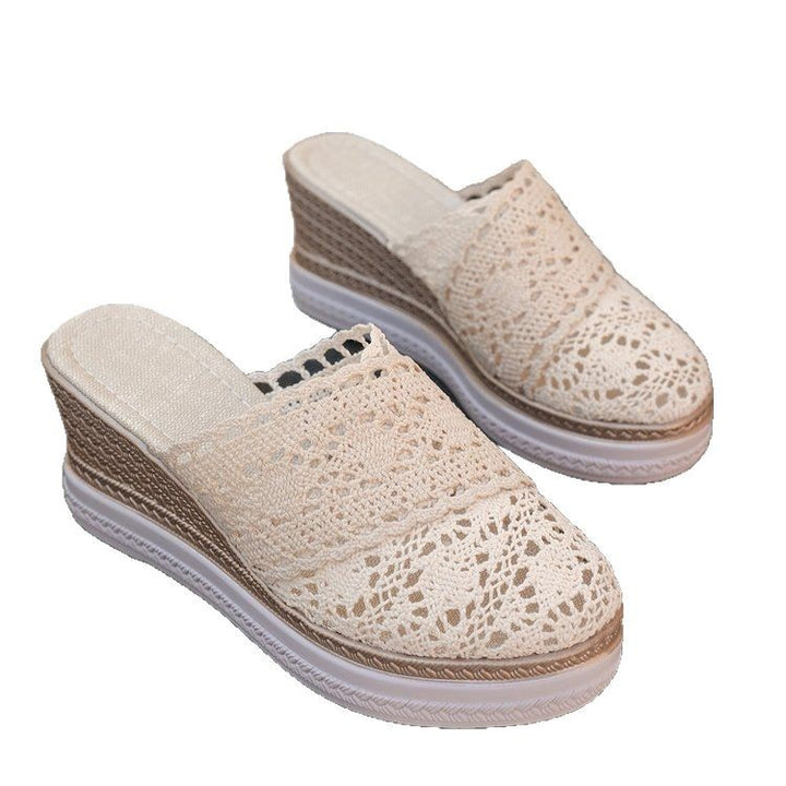 Damen nan gehäkelte Plateau-Slipper mit Jute-Details und Memory-Fußbett Drune