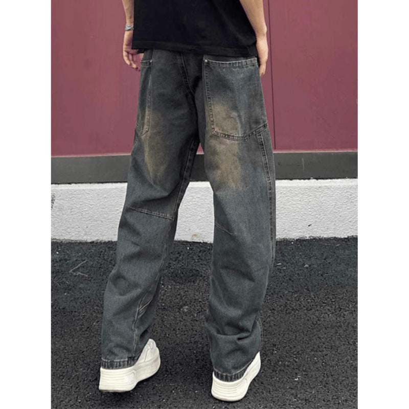 Herren weit geschnittene Jeans mit asymmetrischem Design Drune