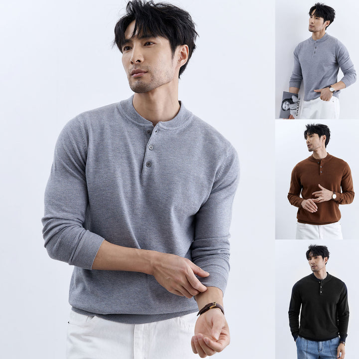Herren Modischer Langarm-Henley-Pullover Drune
