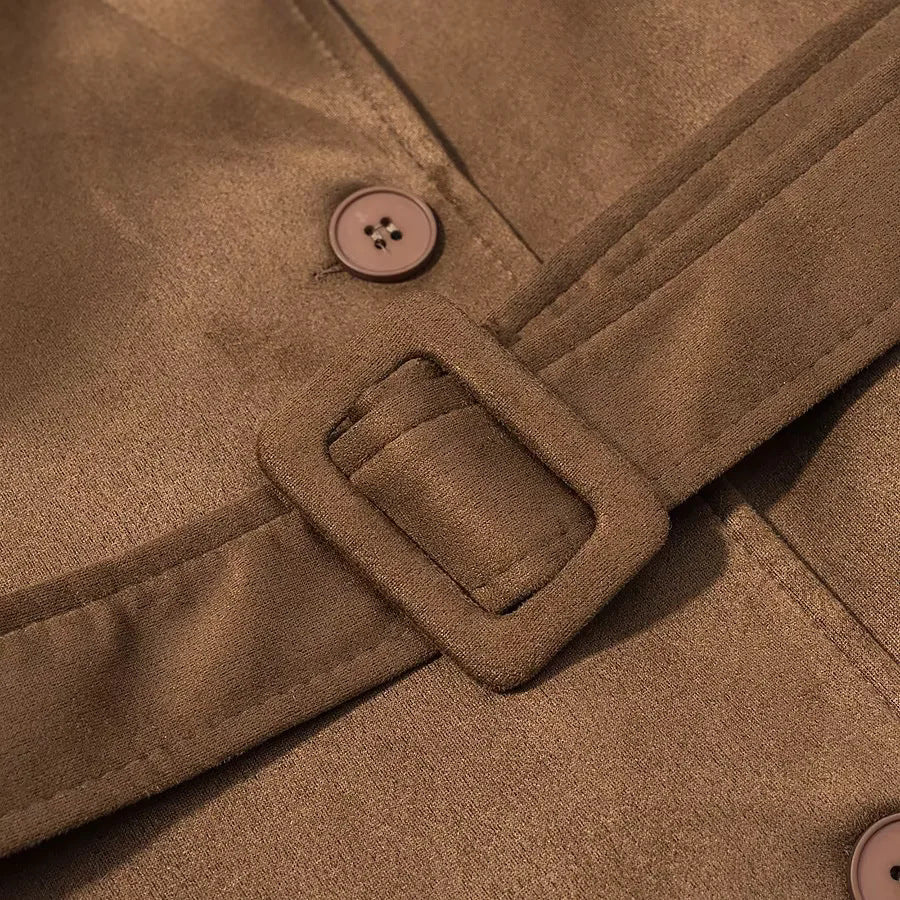Damen nan langer Trenchcoat mit doppelt geknöpfter Front, Taillengürtel, Epauletten und Manschettendetail Drune