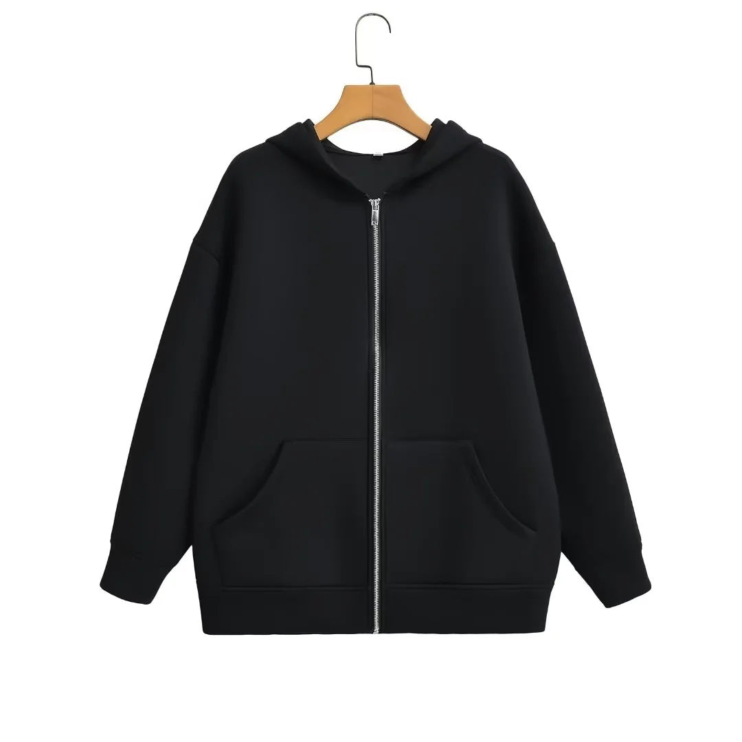 Unisex nan Oversize Kapuzenjacke mit durchgehendem Reißverschluss, Kängurutaschen und lässigem Boxy-Schnitt Drune