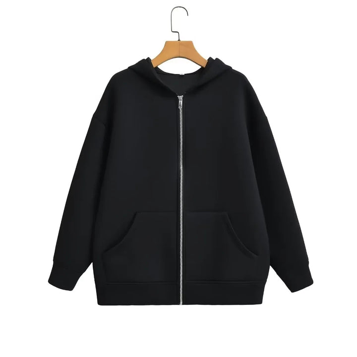 Unisex nan Oversize Kapuzenjacke mit durchgehendem Reißverschluss, Kängurutaschen und lässigem Boxy-Schnitt Drune