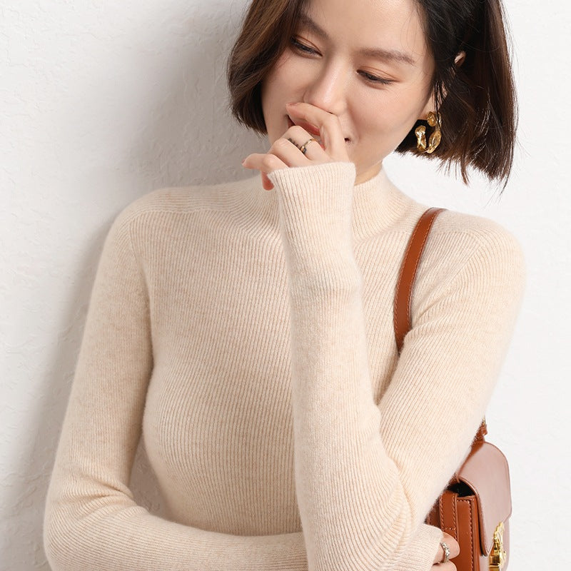 Damen Schlanker Feinstrick-Stehkragenpullover mit extrafeiner Rippenstruktur und Kaschmir‑Look Drune