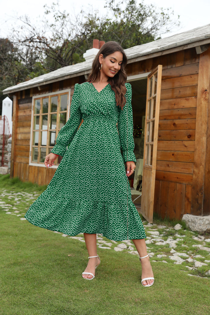 Damen Midikleid mit floralem Volant und elastischem Taillengürtel Drune