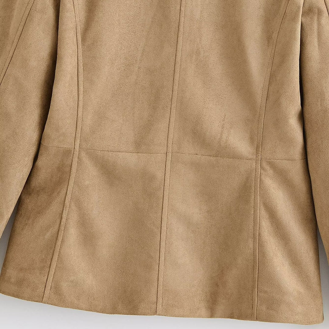 Damen Taillierte Safarijacke aus Wildlederoptik mit Stehkragen und Zierknöpfen Drune