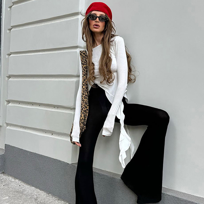 Damen asymmetrisches Langarmshirt mit Rüschendetails Drune