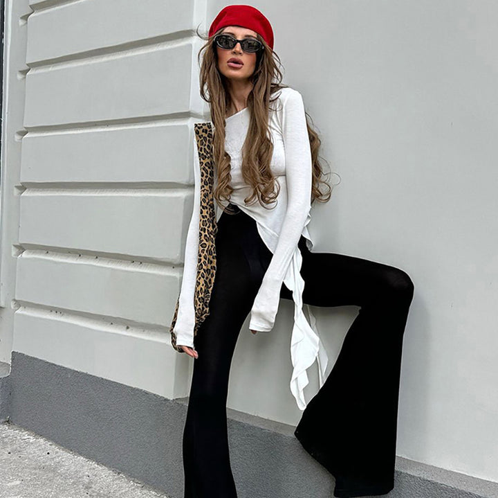 Damen asymmetrisches Langarmshirt mit Rüschendetails Drune