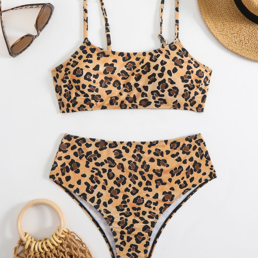 Damen Bikini-Set mit trendigem Leopardenmuster und hohem Taillenbund Drune