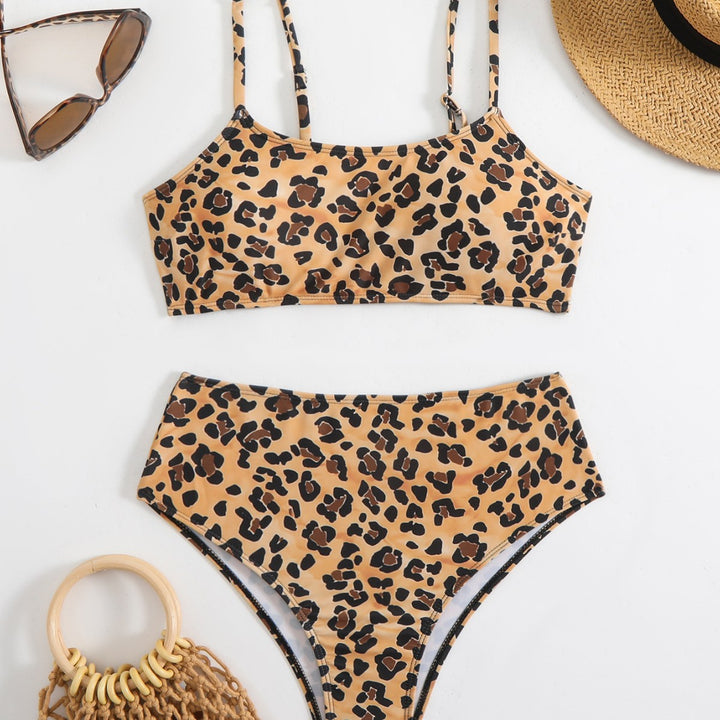 Damen Bikini-Set mit trendigem Leopardenmuster und hohem Taillenbund Drune
