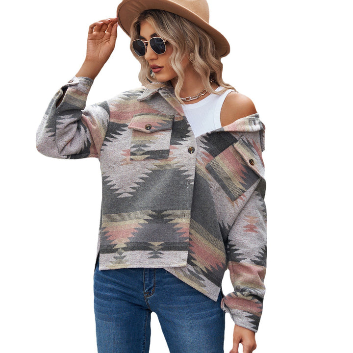 Damen Overshirt aus hochwertigem Wollmix mit modischem Muster und praktischen Taschen Drune