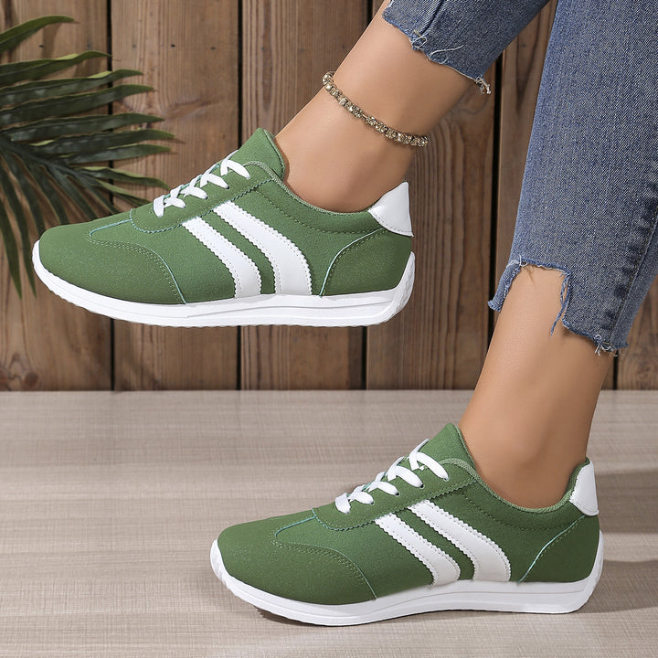 Damen  leichte Retro-Canvas-Sneaker mit gepolsterter Innensohle, flexibler Laufsohle und dezenter Streifen-Optik Drune