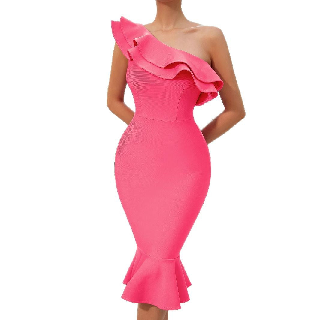 Damen Off-Shoulder Kleid mit Rüschendetails und figurbetontem Schnitt Drune