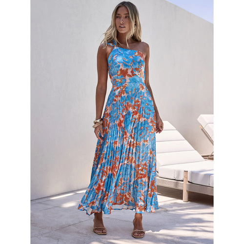 Damen Maxikleid mit schwingendem Faltenrock und femininem Floral-Design Drune
