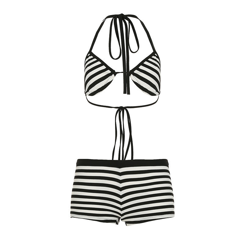 Damen trendiges Bikini-Set mit tieferem Ausschnitt und verstellbaren Trägern Drune