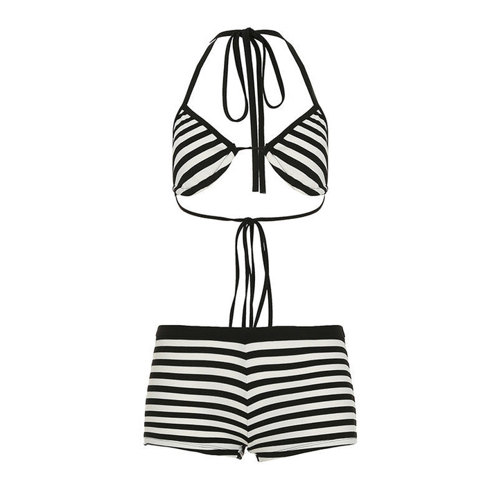Damen trendiges Bikini-Set mit tieferem Ausschnitt und verstellbaren Trägern Drune