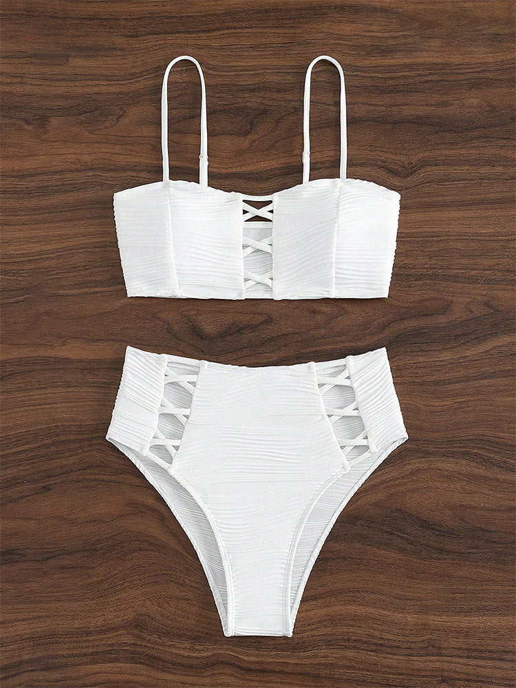 Damen Bikini-Set mit strukturierter Oberfläche und dekorativen Einsätzen Drune