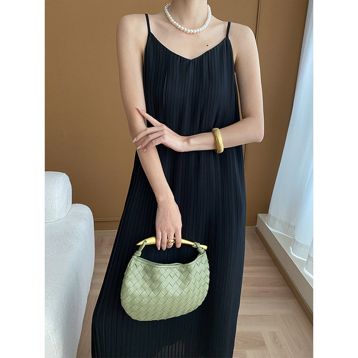 Damen Maxikleid mit plissierten Falten und schmalen Trägern Drune