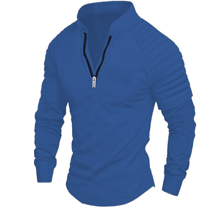 Herren Slim-Fit Troyer mit gesteppter Schulterpasse und halbem Reißverschluss Drune