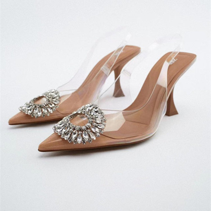 Damen elegante transparente Pumps mit funkelnden Kristallakzenten Drune