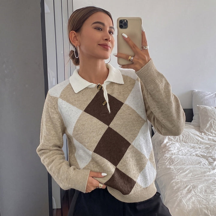 Damen Modischer Pullover mit Rautenmuster Drune