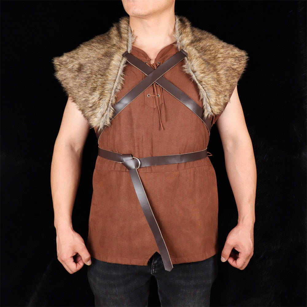 Herren Schultercape aus Kunstpelz mit Schnallenverschluss und rustikalem Wikinger-Look Drune