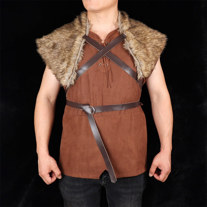 Herren Schultercape aus Kunstpelz mit Schnallenverschluss und rustikalem Wikinger-Look Drune