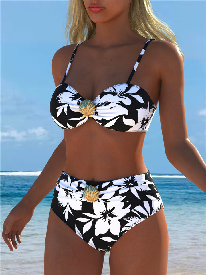 Damen Bikini-Set mit floralem Balconette-Oberteil und hochgeschnittenem Höschen Drune
