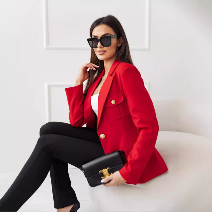 Damen Eleganter Blazer mit doppelter Knopfreihe und praktischen Taschen Drune
