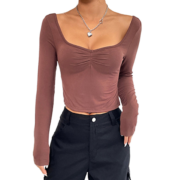 Damen gerafftes Cropped-Longsleeve mit Herz-Ausschnitt und Seitenschlitzen Drune