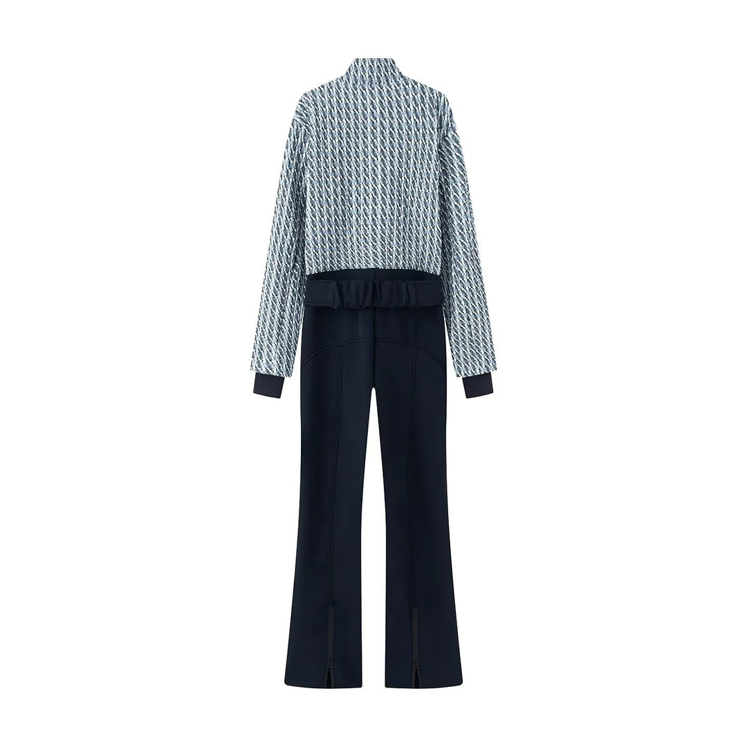 Damen nan elegante Jumpsuit-Kombination mit gesteppter Kurzbomber und weitem Bundfaltenhose Drune