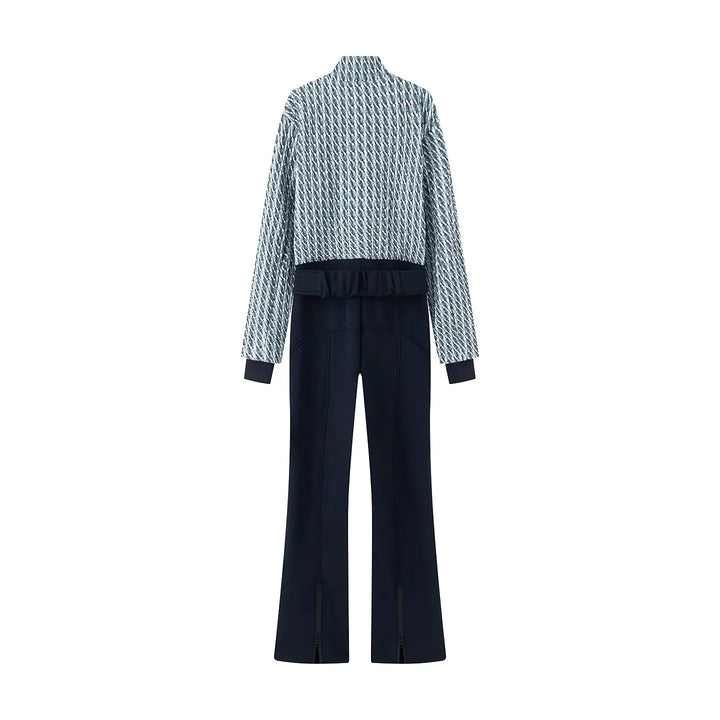 Damen nan elegante Jumpsuit-Kombination mit gesteppter Kurzbomber und weitem Bundfaltenhose Drune