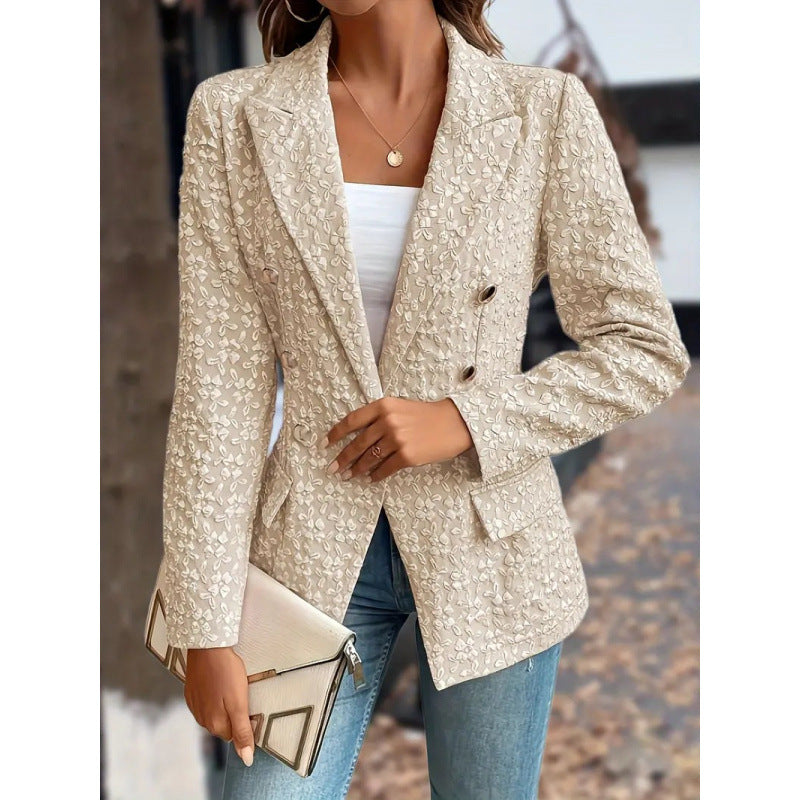 Damen Eleganter Blazer mit strukturiertem Muster und doppelter Knopfleiste Drune