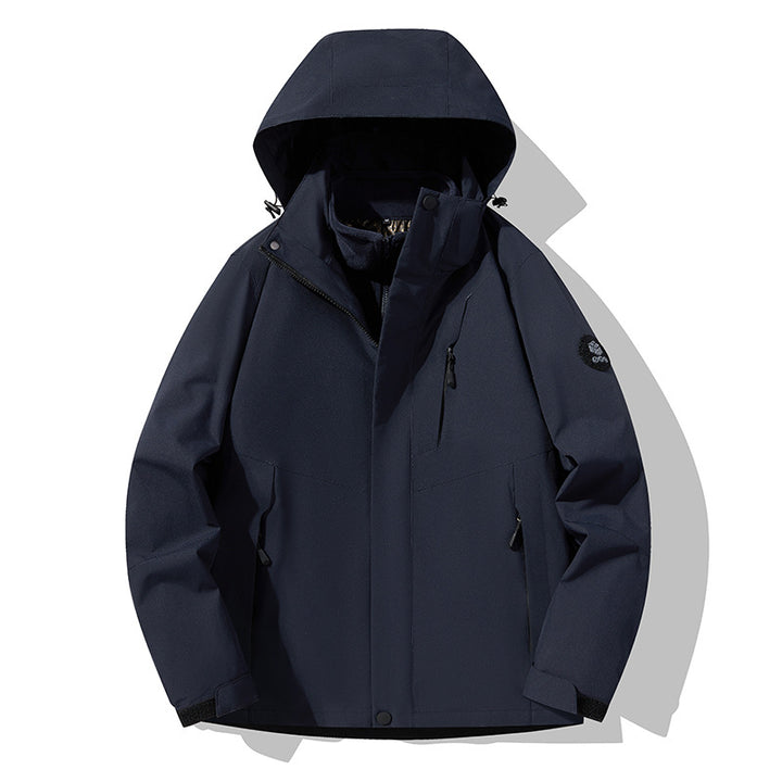 Herren Softshell-Outdoorjacke mit abnehmbarer Fleece‑Innenlage, verstellbarer Kapuze und wasserabweisenden Reißverschlüssen Drune