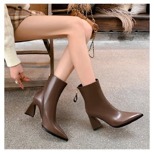 Damen Elegante Stiefeletten mit Hohem Blockabsatz Drune