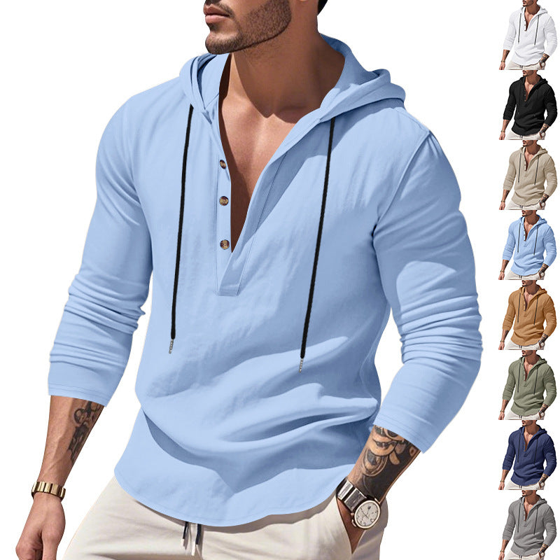 Herren vielseitiger Kapuzenpullover mit Knopfleiste und atmungsaktiver Baumwolle Drune