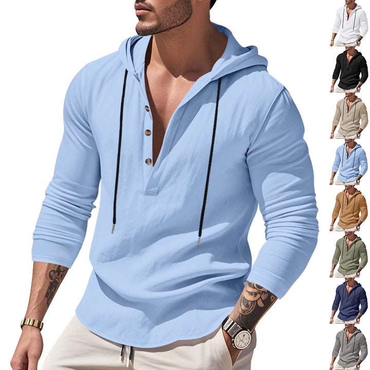 Herren vielseitiger Kapuzenpullover mit Knopfleiste und atmungsaktiver Baumwolle Drune