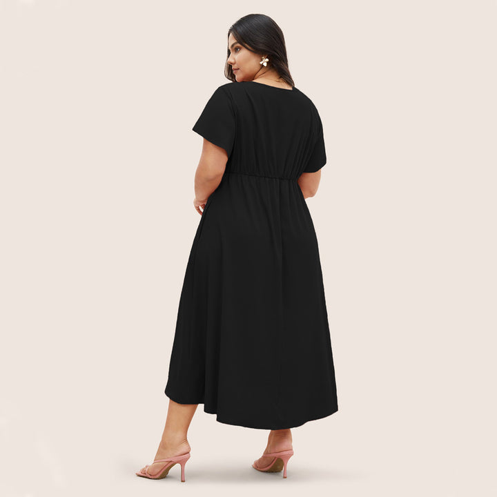 Damen Elegant geschnittenes Midikleid mit Knotendetail und kurzen Ärmeln Drune