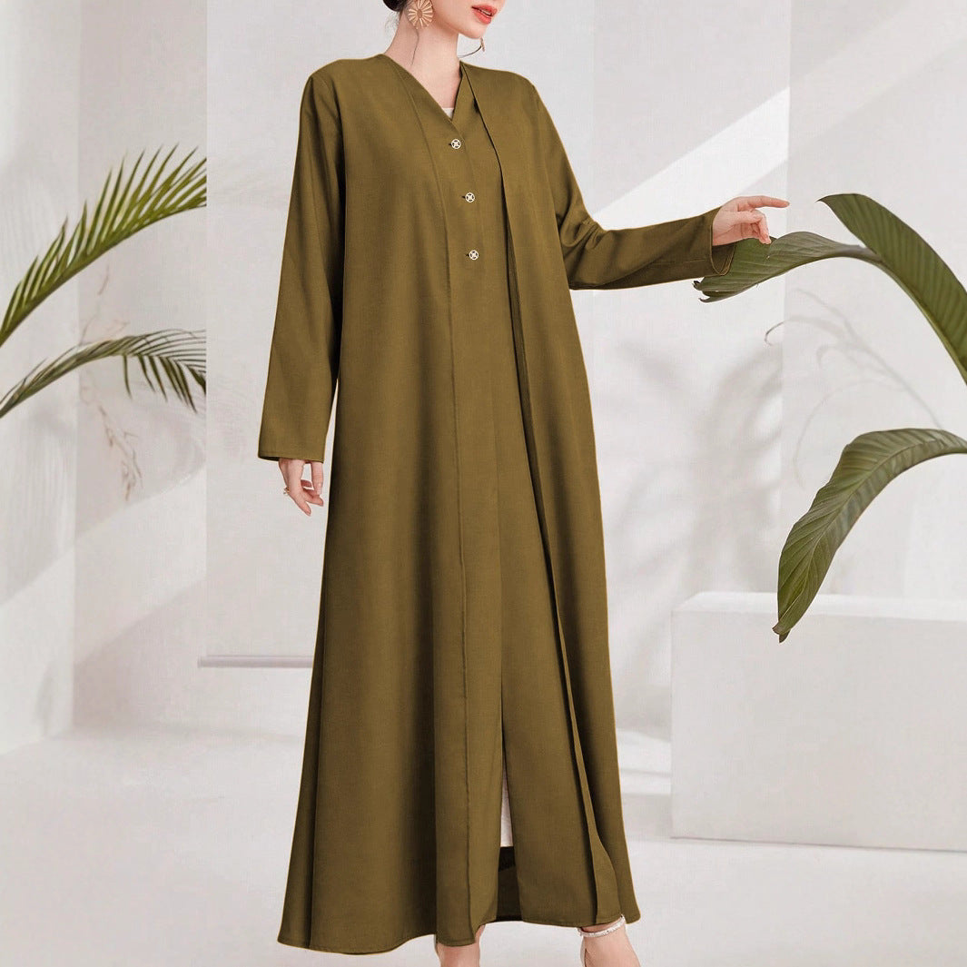 Damen eleganter Kaftan mit durchgehender Knopfleiste Drune