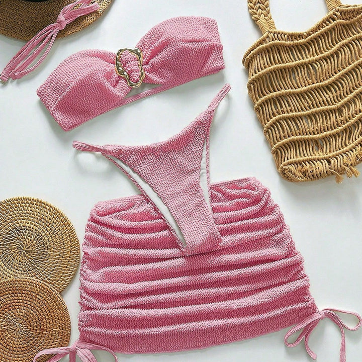 Damen Bandeau-Bikini mit herausragendem Ringdesign und seitlichen Raffung Drune