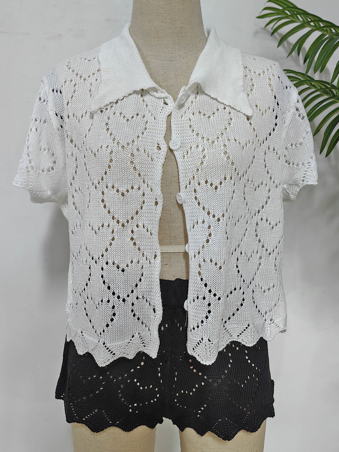 Damen luftiger Häkel-Cardigan mit modischem Lochmuster Drune
