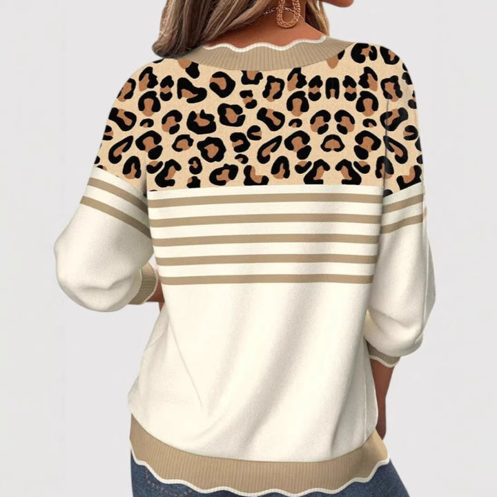 Damen Modischer V-Pullover mit Leo-Print