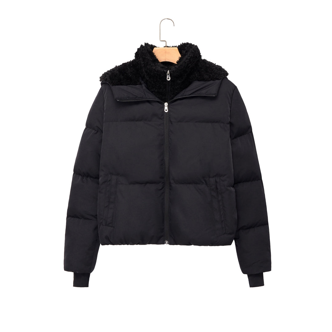 Damen Kurze Steppjacke mit Teddykragen Drune