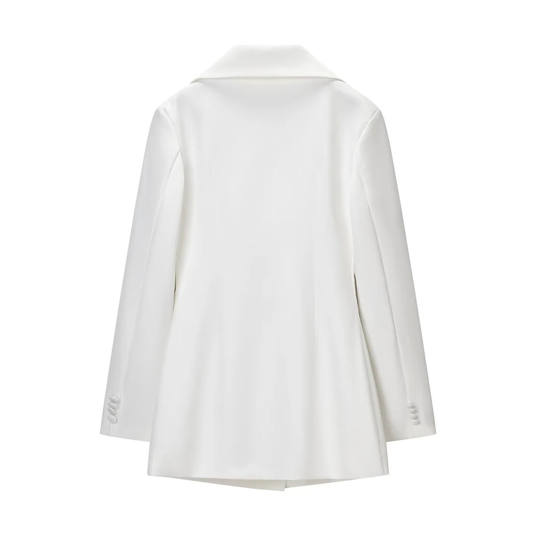 Damen nan taillierter Double-Breasted Blazer mit weitem Revers und Pattentaschen Drune