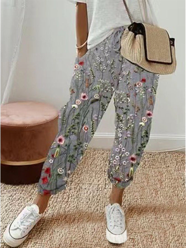 Damen Lockere Bedruckte Jogger mit Kordelzug und Rippbund Drune