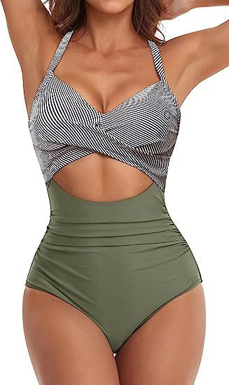 Damen Einteiliger Badeanzug mit elegantem Wickelschnitt Drune