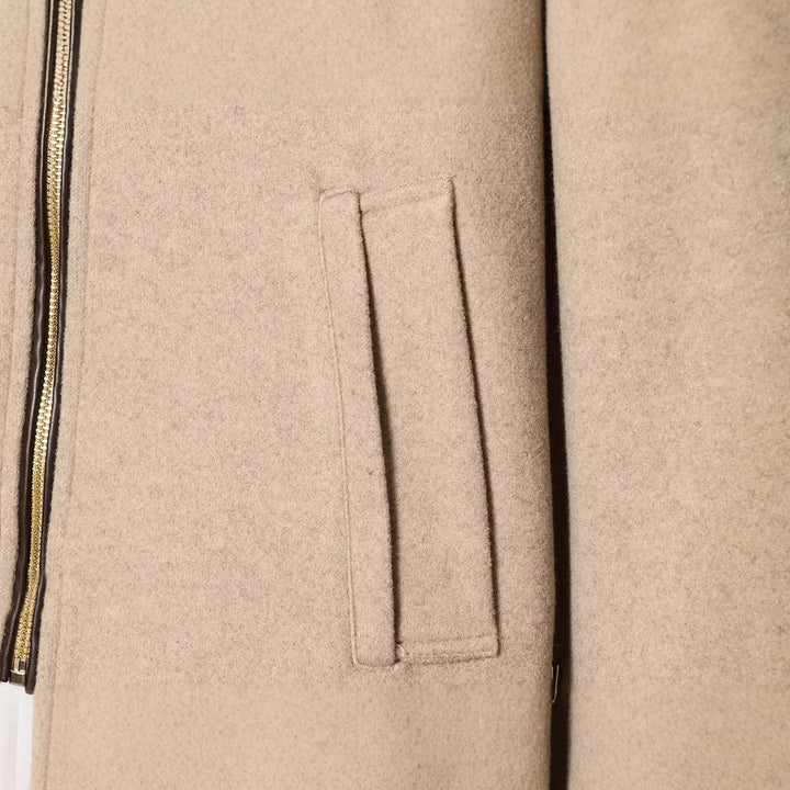 Damen Kurzjacke im Boxy‑Cropped‑Wollmix mit sichtbarem Metallreißverschluss und Kontrastmanschetten Drune
