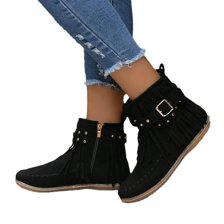 Damen Fransen-Stiefeletten mit dekorativen Nieten Drune
